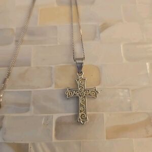 Womens Delicate Minimalist Silver Cross Pendant Necklace